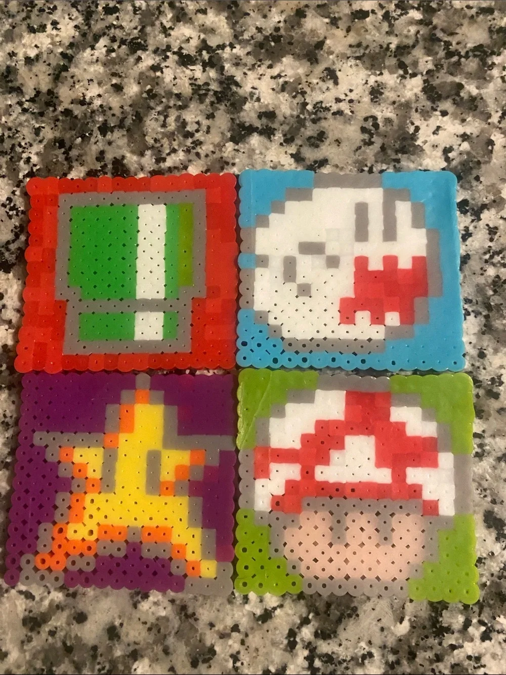 Handmade Super Mario characters perler bead coasters set of 4